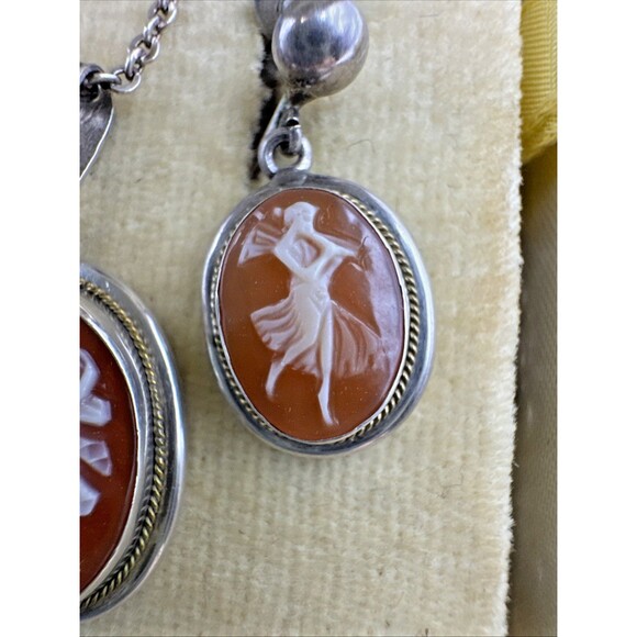 Art Deco Antique Cameo  Earrings Necklace Set 800 Silver Original Box Italy - Picture 5 of 9